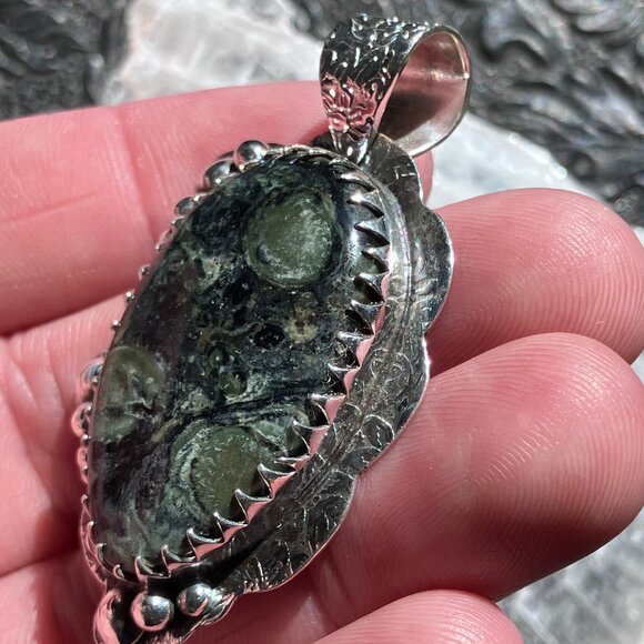 Kambaba Jasper Rhyolite and Stone Crystal Jewelry Pendant - Picture 4 of 8